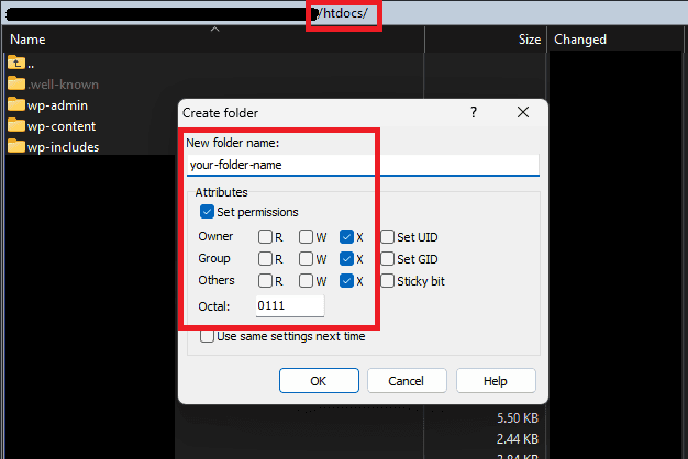 Creating a new folder with 111 permissions in WinSCP
