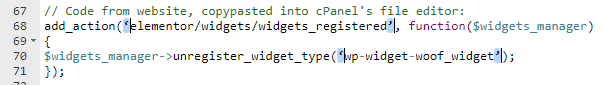 functions.php code with curly quotes around the string arguments, shown without the code editor's normal string highlighting